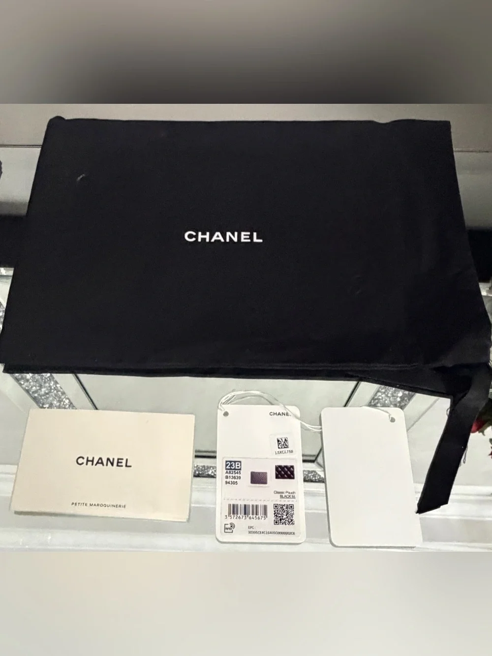 CHANEL Black Quilted Leather Laptop Pouch with CC Emblem